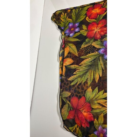 Longitude Chiffon Floral Scarf Colorful Flowers Leaves Tropical Garden - Picture 8 of 8